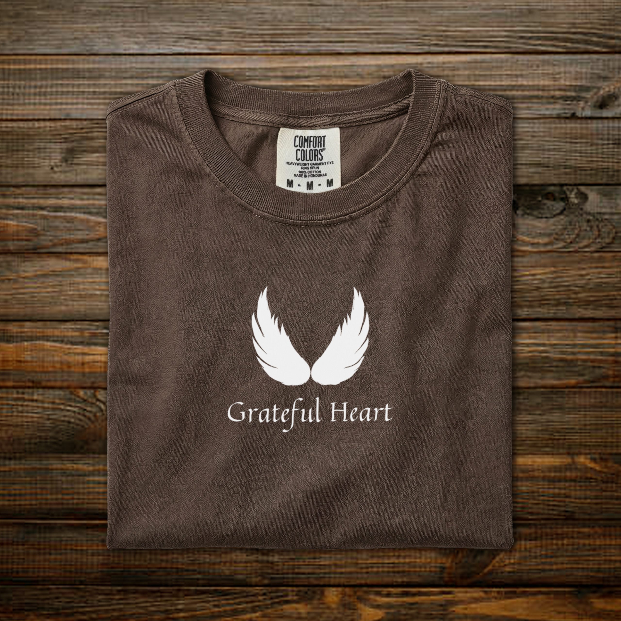 Grateful Heart Tee - Espresso: White Print