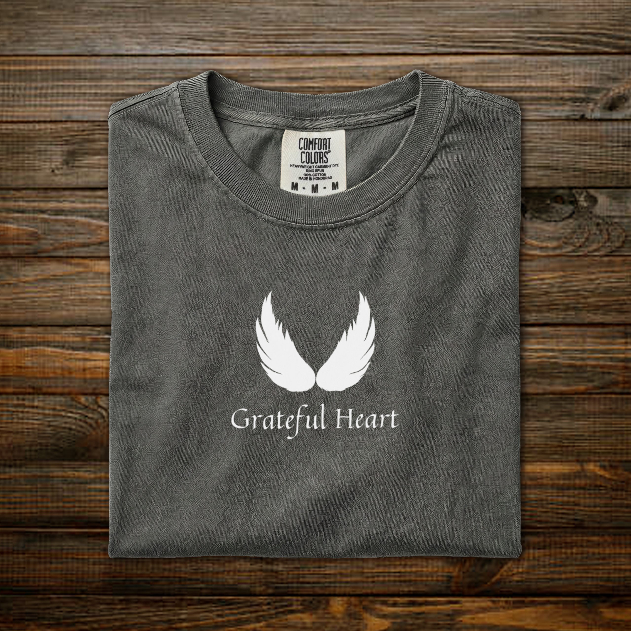 Grateful Heart Tee - Pepper: White Print