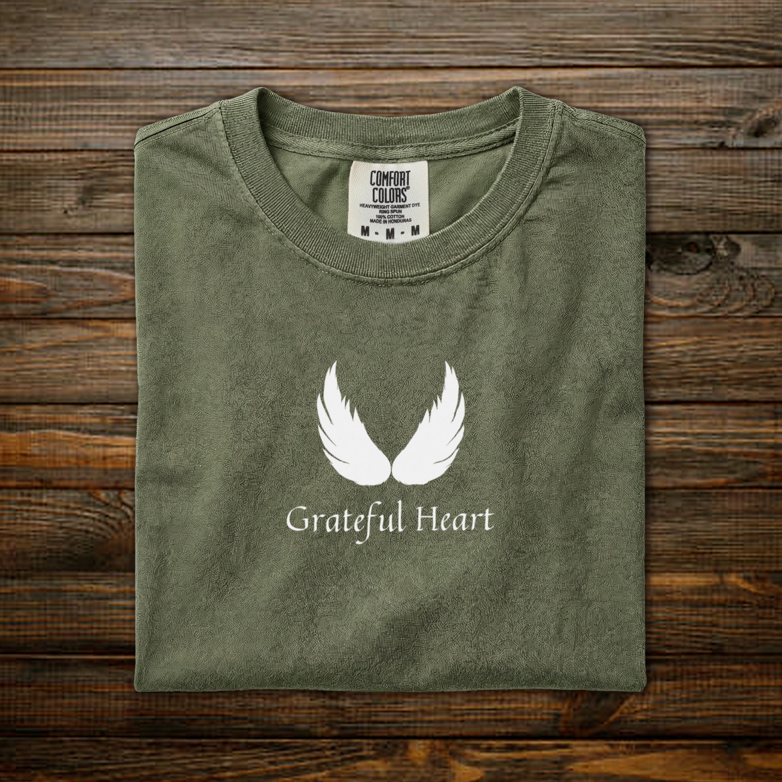 Grateful Heart Tee - Moss: White Print
