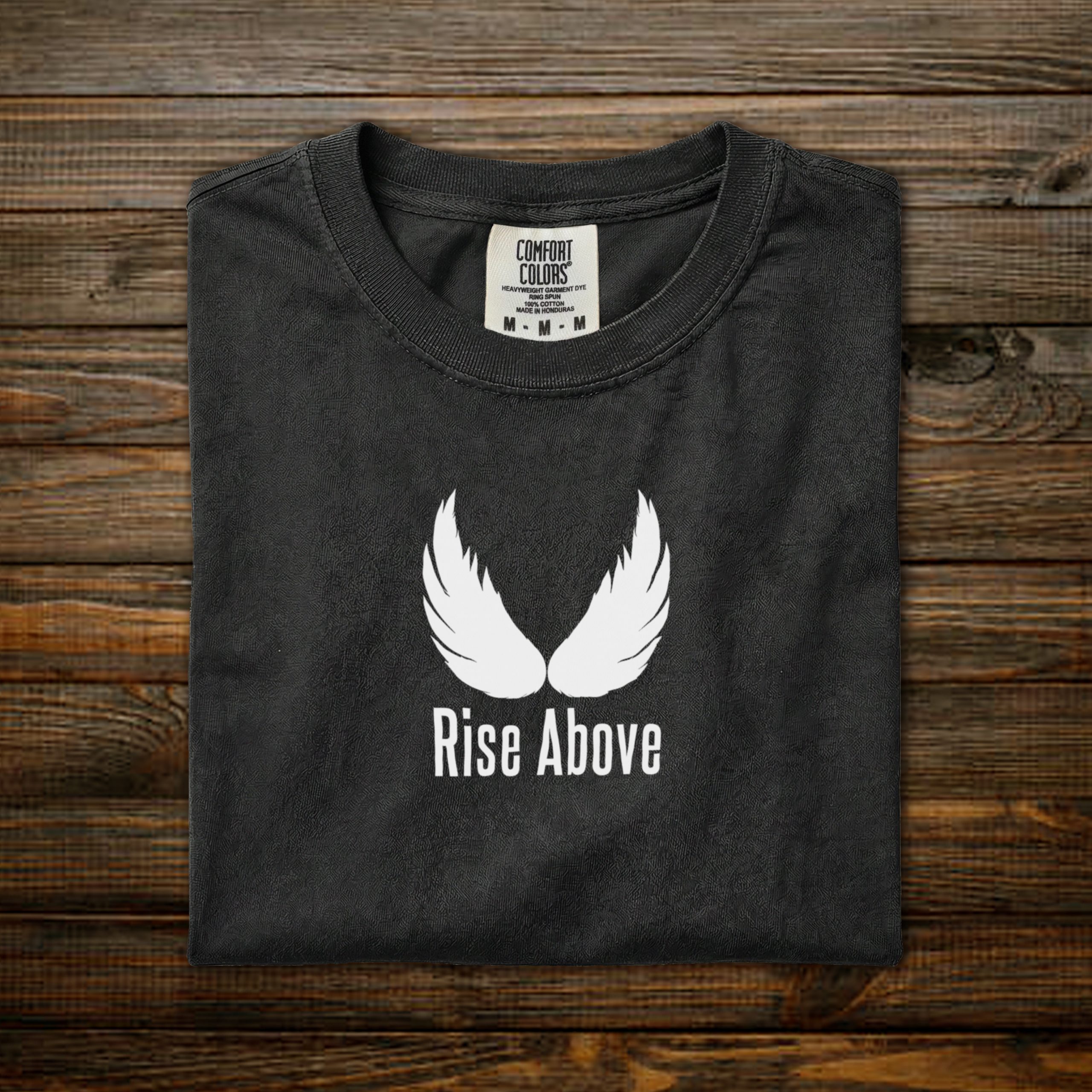 Rise Above Tee - Black: White Print