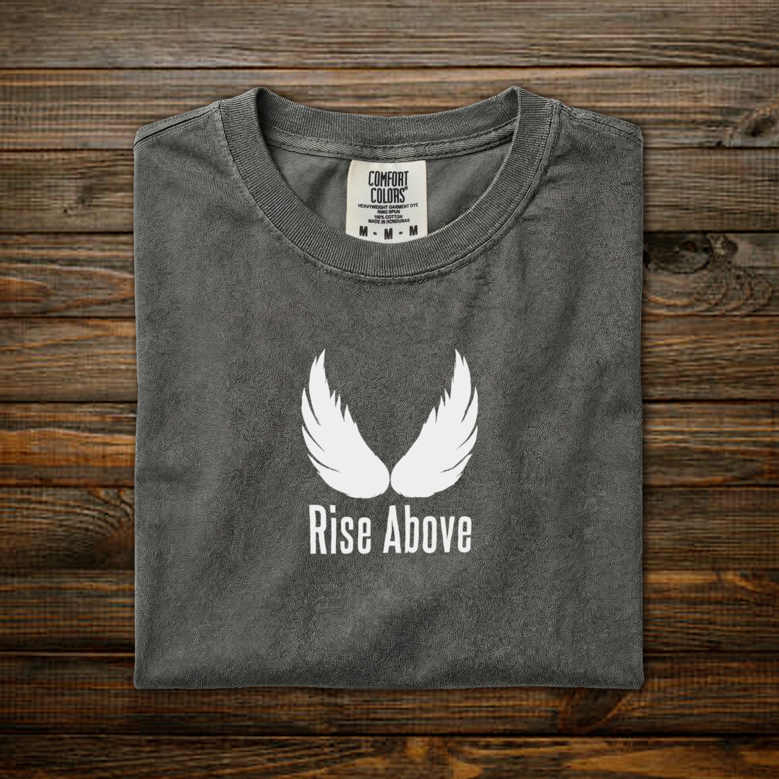 Rise Above Tee - Pepper: White Print